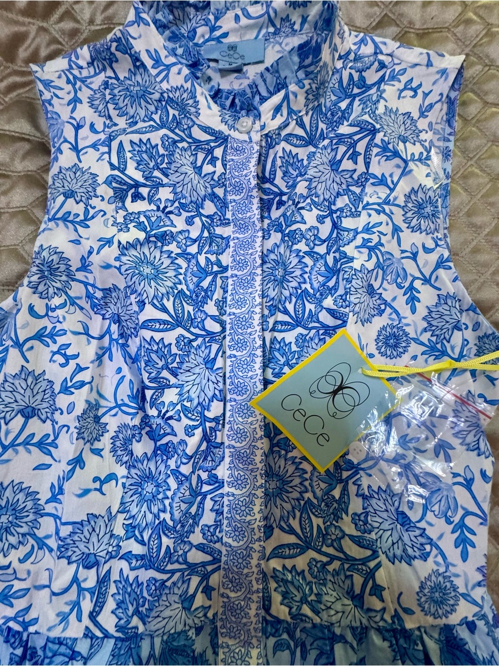 CeCe Blue and White Floral Sleeveless Dress NWT